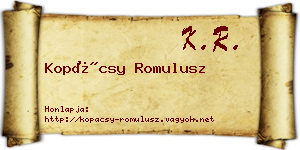 Kopácsy Romulusz névjegykártya